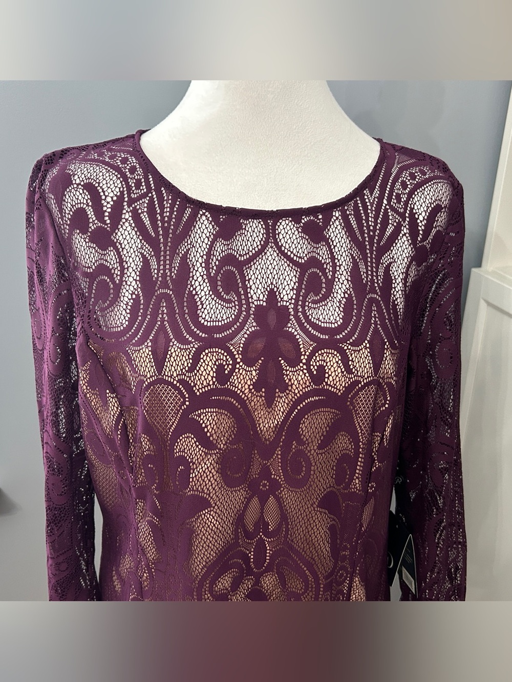 NWT Adrianna Papell Allover Lace Sheath Dress Berry Purple Nordstrom Size 16 - Picture 2 of 10